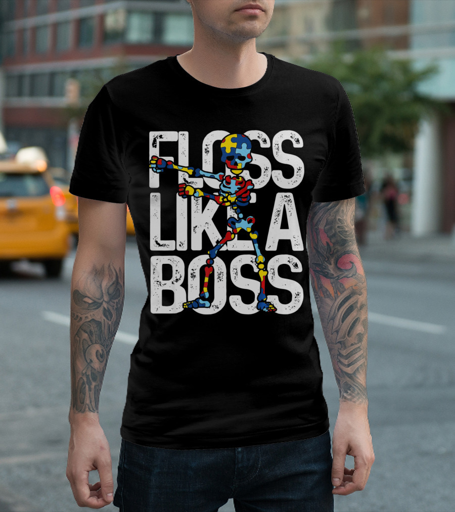 Floss Like A Boss Puzzle Skeleton Autism Awareness T-Shirt