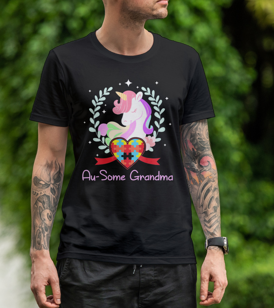 Au-Some Grandma Unicorn Heart Autism Awareness T-Shirt