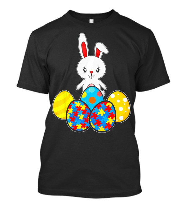 Easter Bunny With Autism Awareness Puzzle Pattern Eggs T-Shirt