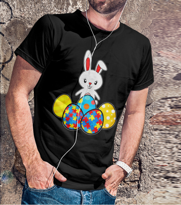 Easter Bunny With Autism Awareness Puzzle Pattern Eggs T-Shirt