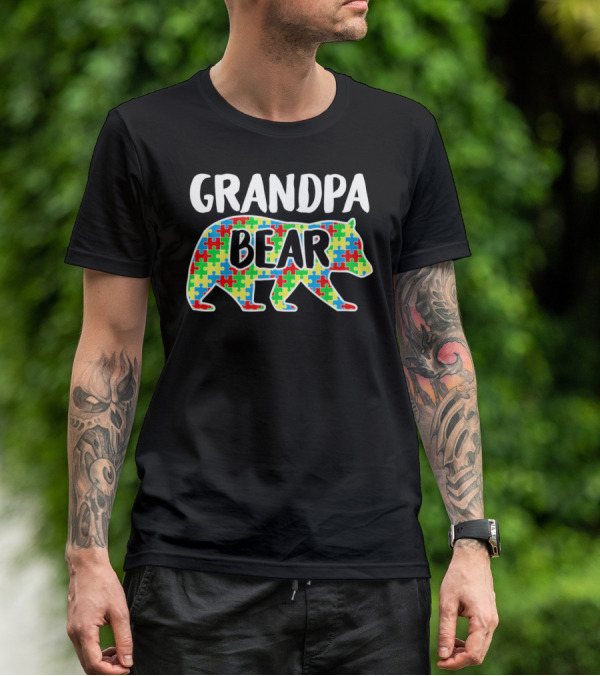 Grandpa Bear Puzzle Autism Awareness Month T-Shirt