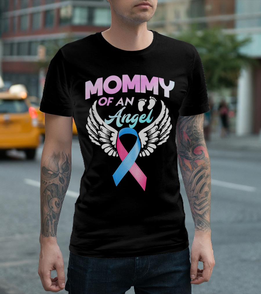 Mommy of an Angel Miscarriage Awareness Ribbon Wings T-Shirt