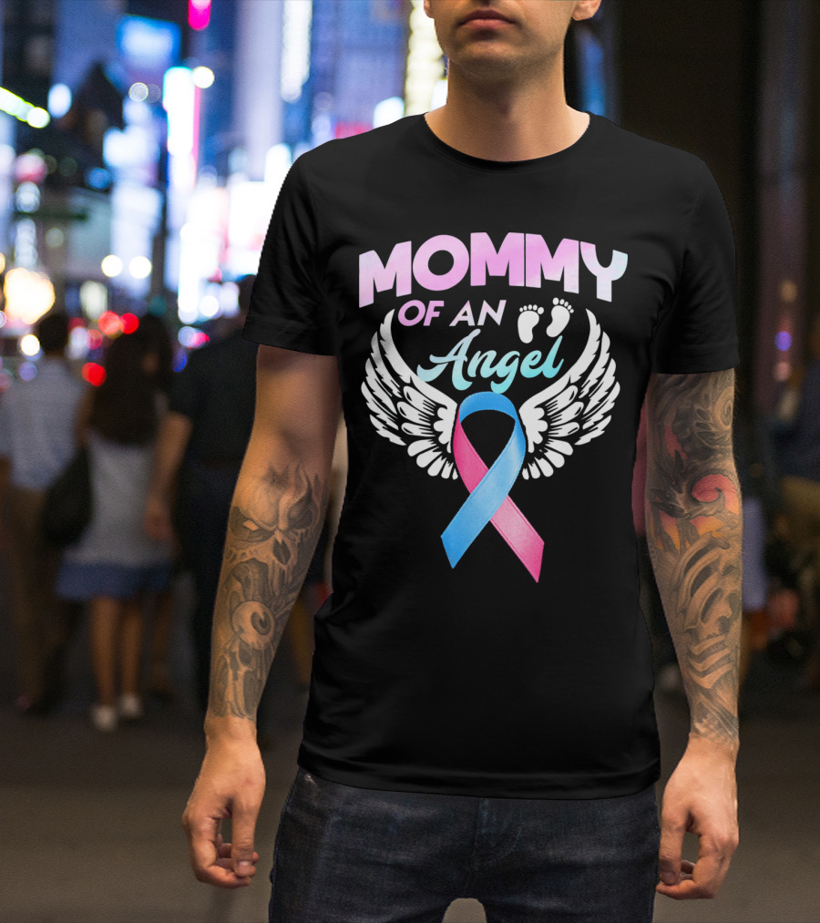 Mommy Of An Angel Miscarriage Awareness Ribbon Wings T-Shirt