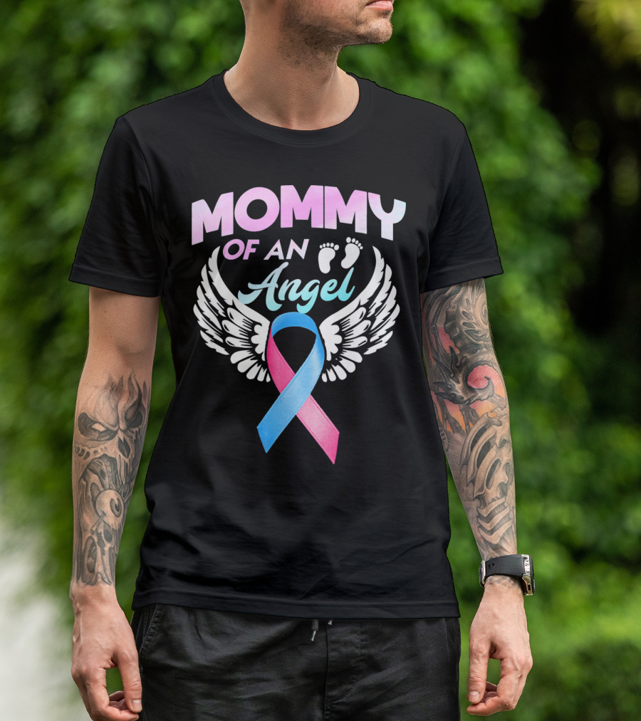 Mommy Of An Angel Miscarriage Awareness Ribbon Wings T-Shirt