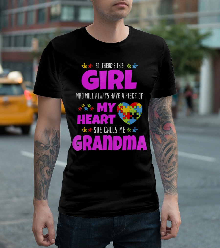 Autism Awareness Puzzle Heart Girl Grandma Love T-Shirt