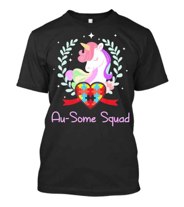 Au Some Squad Autism Awareness Unicorn Puzzle Heart T-Shirt