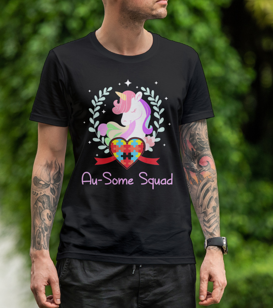 Au Some Squad Autism Awareness Unicorn Puzzle Heart T-Shirt