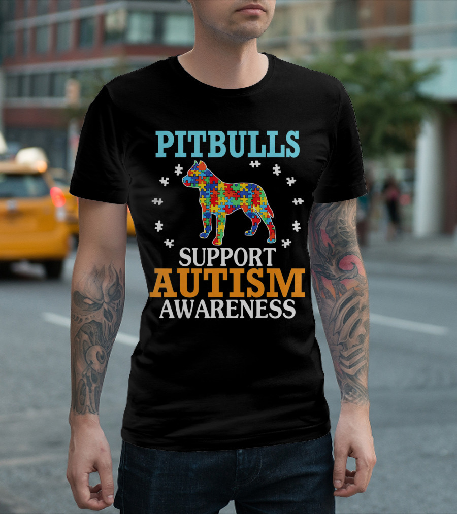 Pitbulls Support Autism Awareness Puzzle Heart T-Shirt