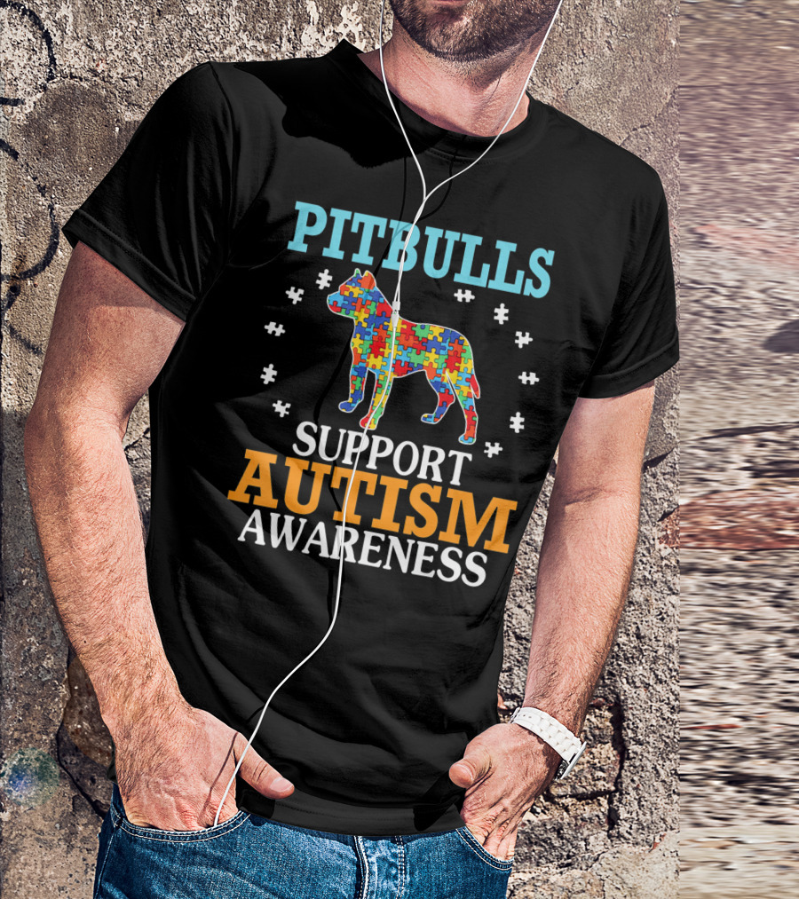 Pitbulls Support Autism Awareness Puzzle Heart T-Shirt