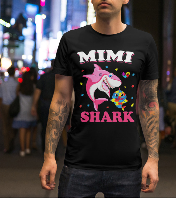 Mimi Shark Autism Awareness Puzzle Heart Colorful Sharks T-Shirt