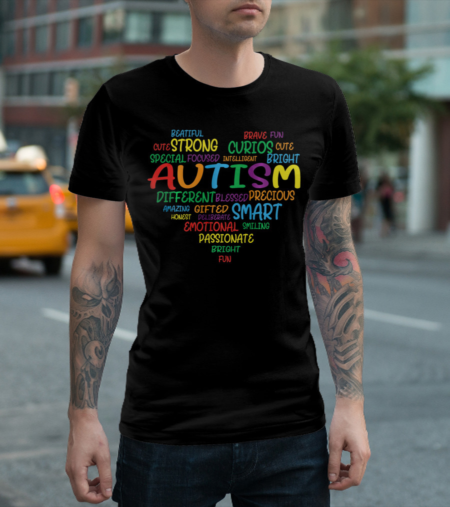 Autism Awareness Day Autism Heart Strong Bright Smart Passionate Gifted Fun T-Shirt