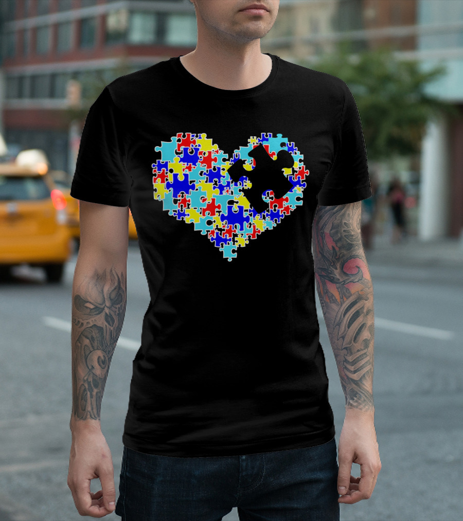 Autism Puzzle Piece Heart Multicolor Symbol for Auti T-Shirt