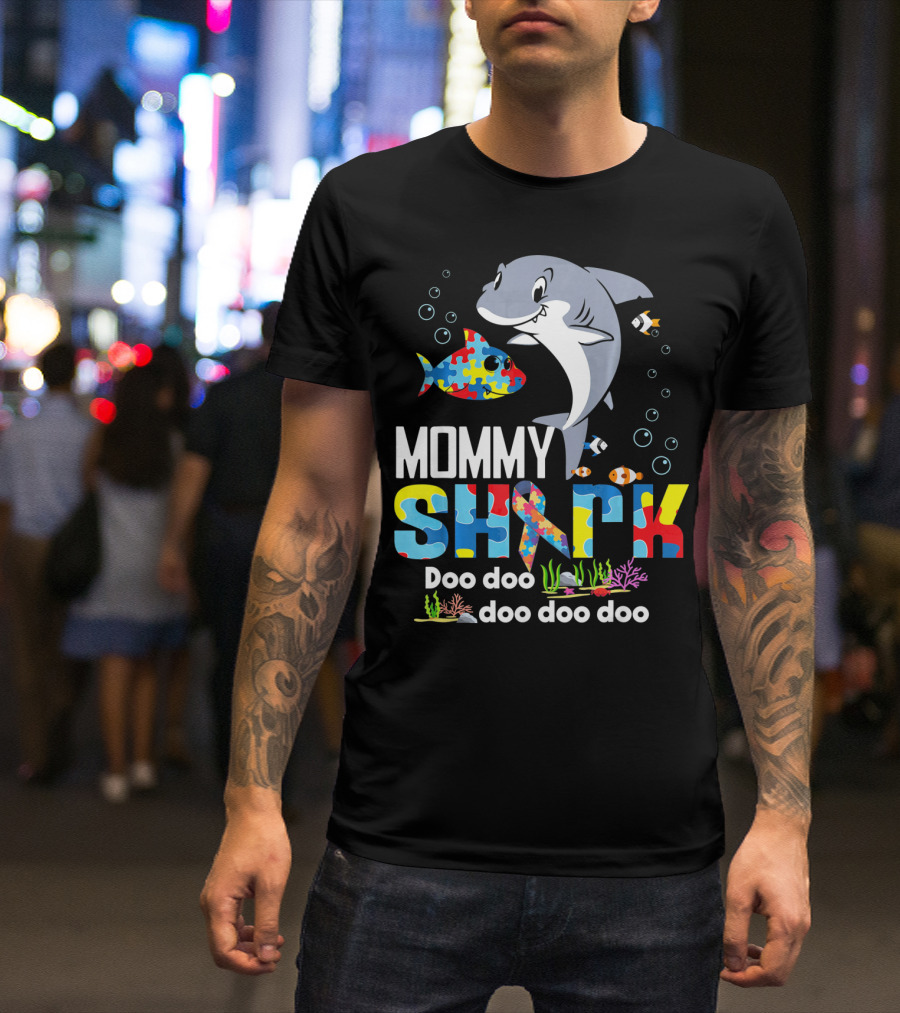Mommy Shark Autism Doo Doo Doo Autism Puzzle T-Shirt