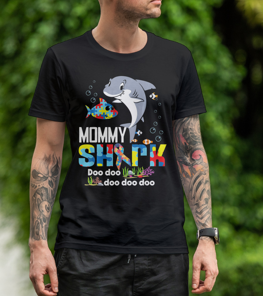 Mommy Shark Autism Doo Doo Doo Autism Puzzle T-Shirt