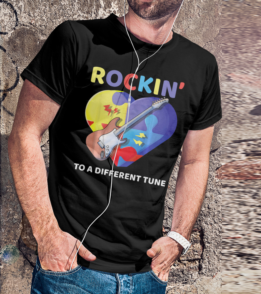 Rockin' To A Different Tune Autism Awareness Guitar Heart Puzzle T-Shirt