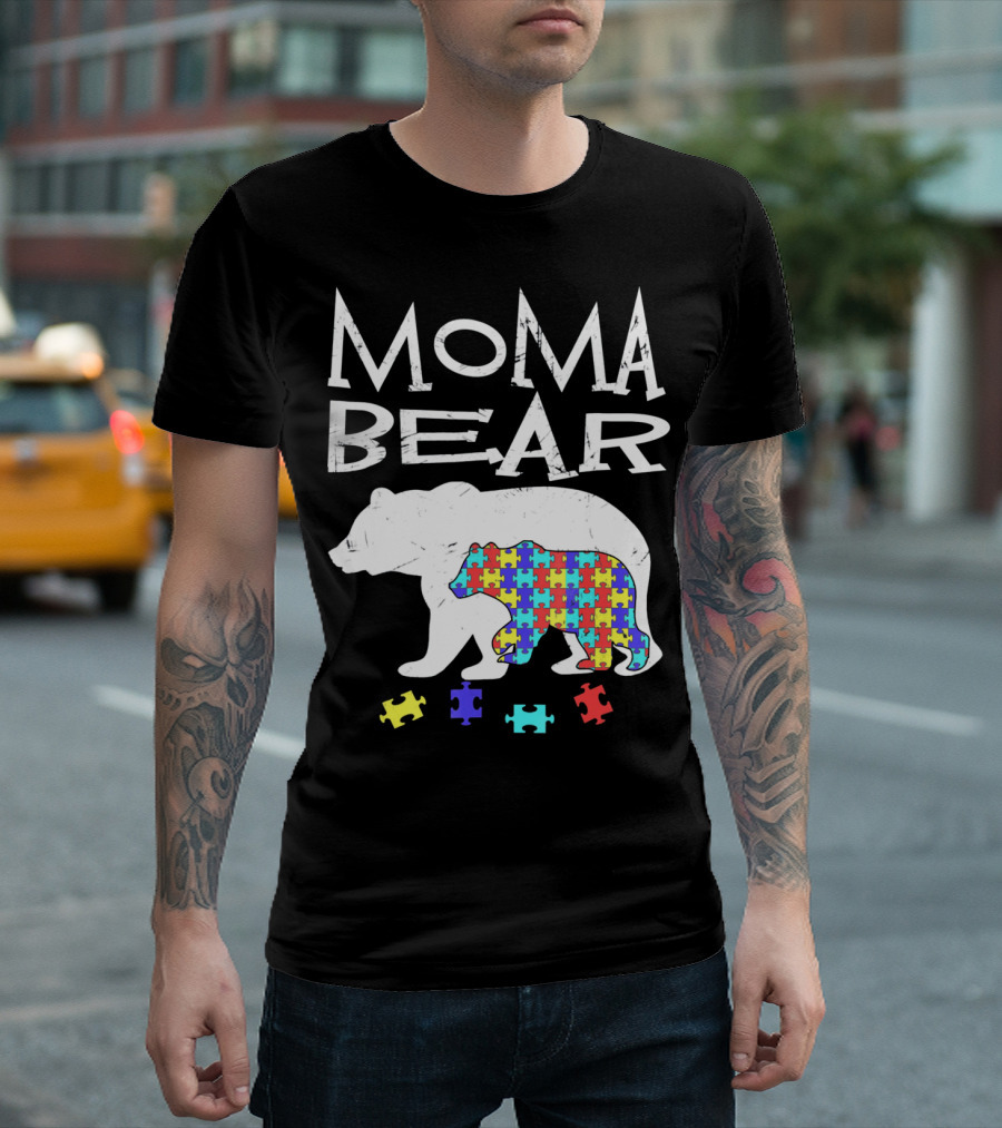 Moma Bear Autism Awareness Puzzle Piece T-Shirt