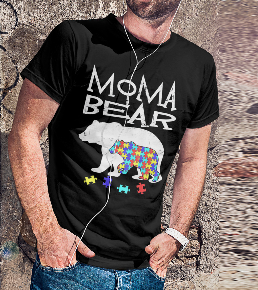 Moma Bear Autism Awareness Puzzle Piece T-Shirt