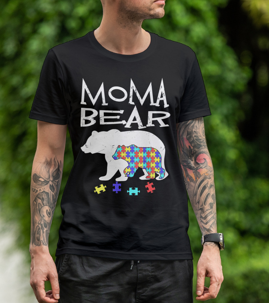 Moma Bear Autism Awareness Puzzle Piece T-Shirt
