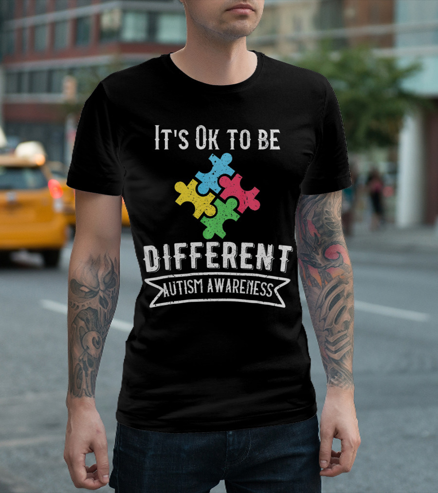 It's Ok To Be Different Autism Awareness Puzzle Pieces T-Shirt