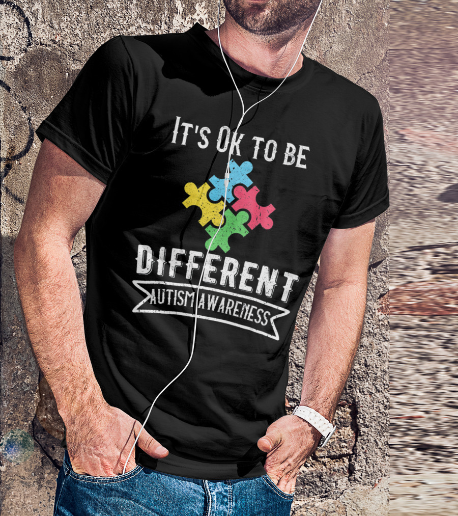It's Ok To Be Different Autism Awareness Puzzle Pieces T-Shirt