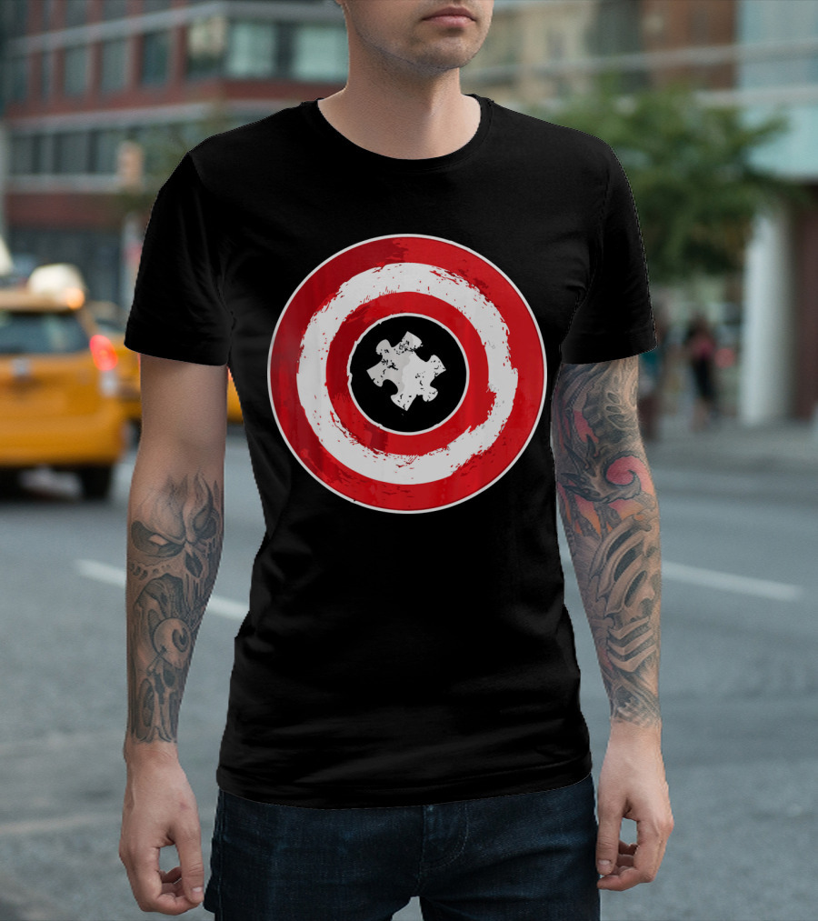 Autism Awareness Day Superhero Puzzle Piece Shield T-Shirt