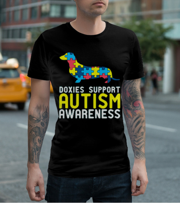 Doxies Support Autism Awareness Puzzle Piece Dachshund T-Shirt