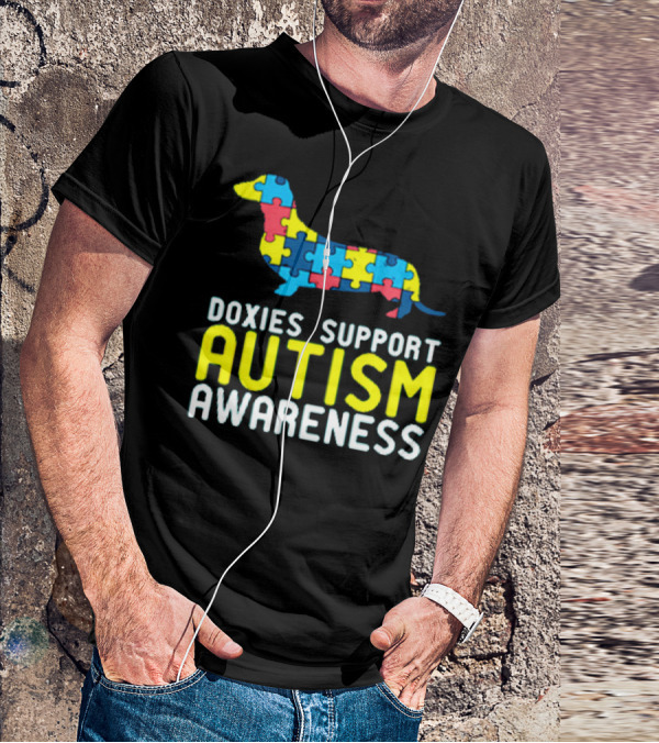 Doxies Support Autism Awareness Puzzle Piece Dachshund T-Shirt