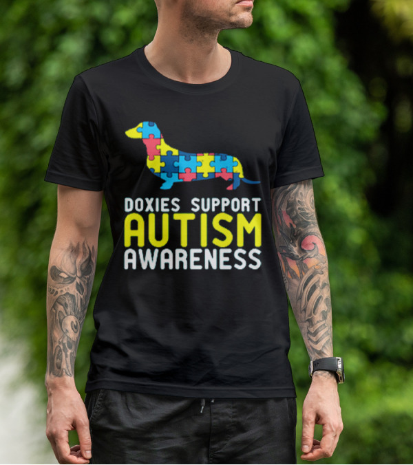 Doxies Support Autism Awareness Puzzle Piece Dachshund T-Shirt
