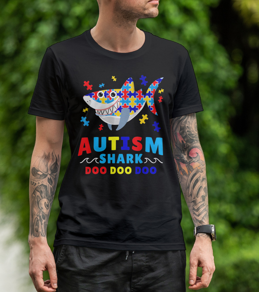 Autism Puzzle Shark Doo Doo Doo Autism Awareness T-Shirt