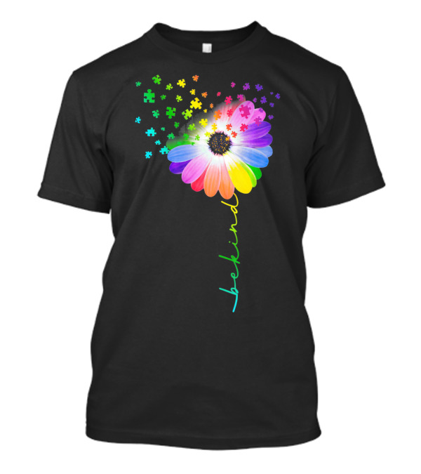 Flower Daisy Dandelion Be Kind Rainbow Puzzle Autism Awareness T-Shirt