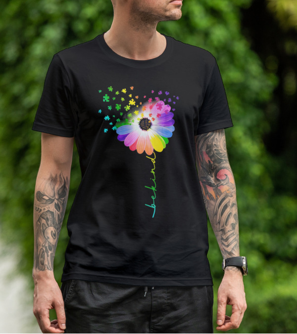 Flower Daisy Dandelion Be Kind Rainbow Puzzle Autism Awareness T-Shirt