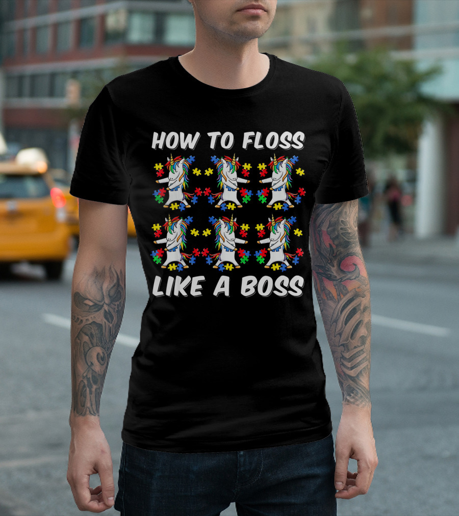 How to Floss Like a Boss Autism Awareness Unicorn T-Shirt