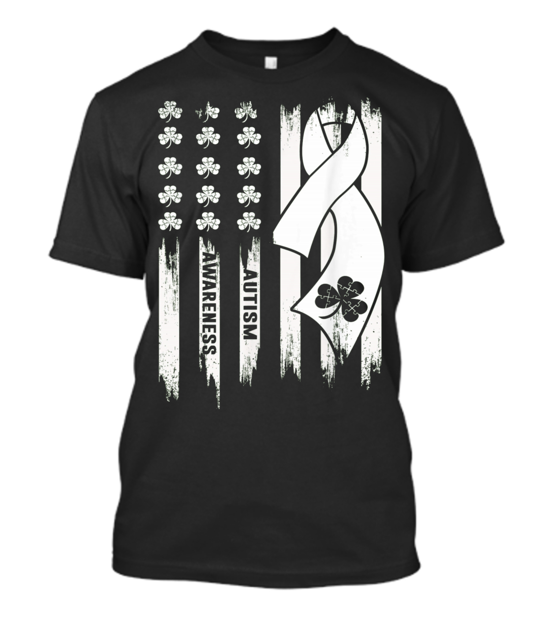 Autism Awareness Ribbon Patrick's Day American Flag Clover T-Shirt