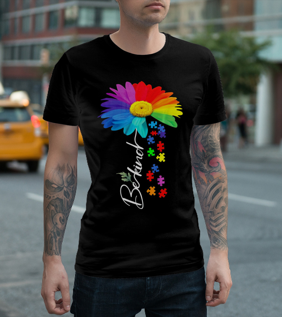 Be Kind Autism Awareness Sunflower Puzzle Unity T-Shirt