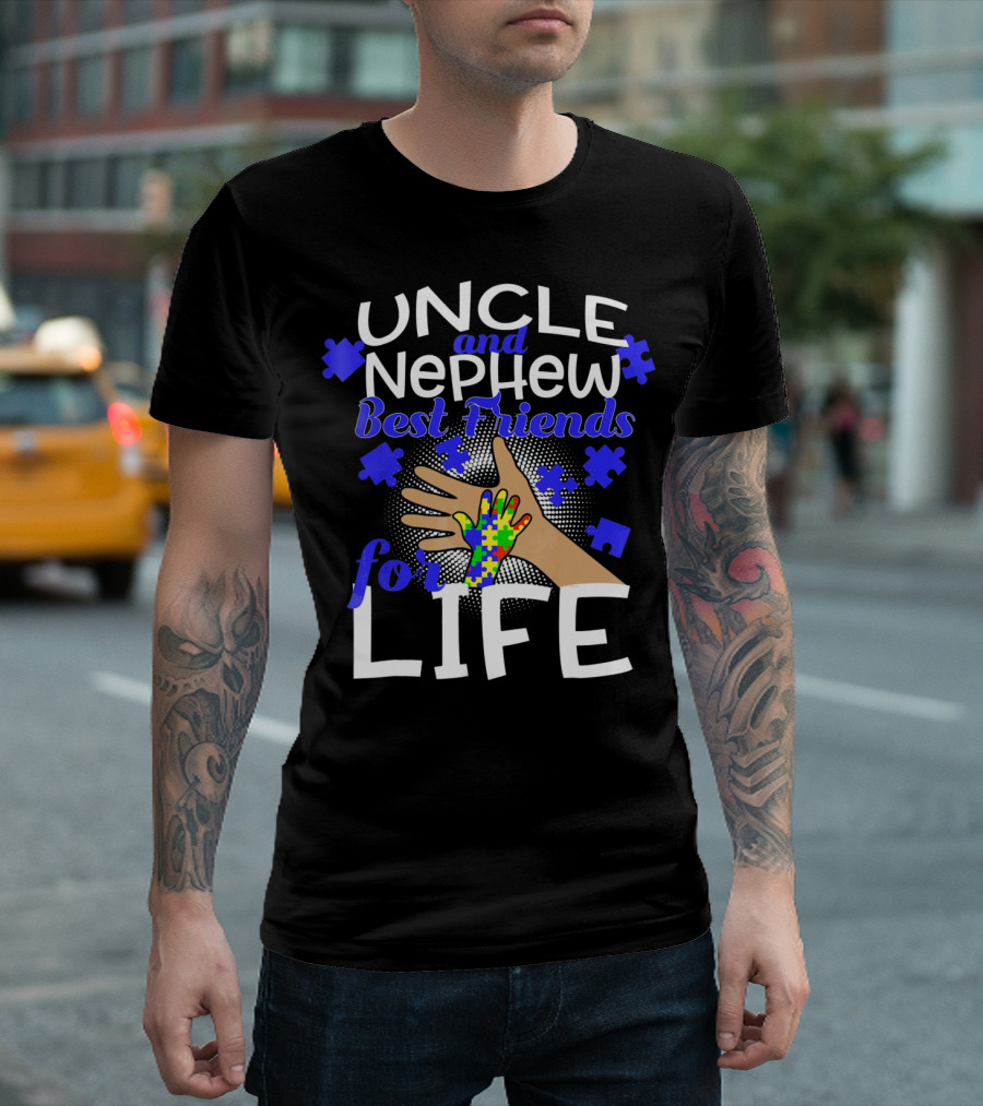 Uncle And Nephew Best Friends For Life Autism Awareness Puzzle Piece T-Shirt