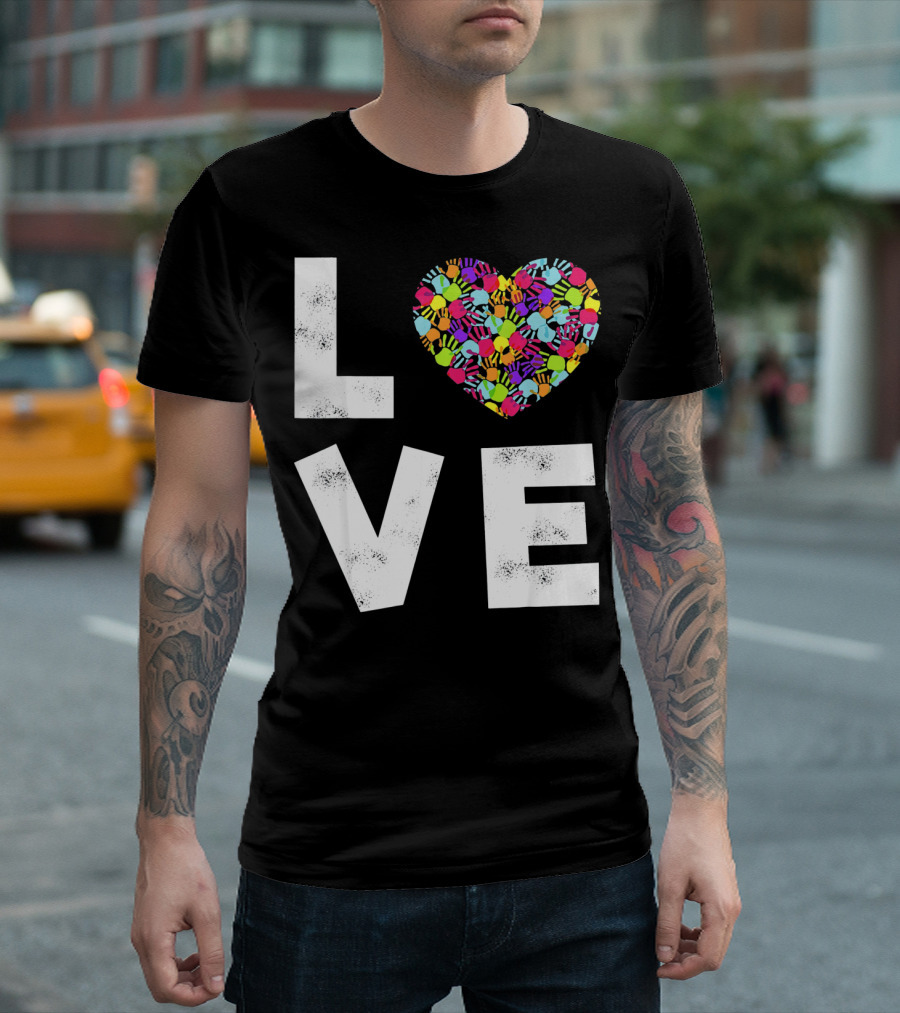 LOVE Heart with Colorful Handprints for Autism Awareness T-Shirt