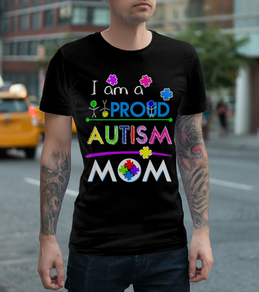 I Am A Proud Autism Mom Puzzle Pieces T-Shirt