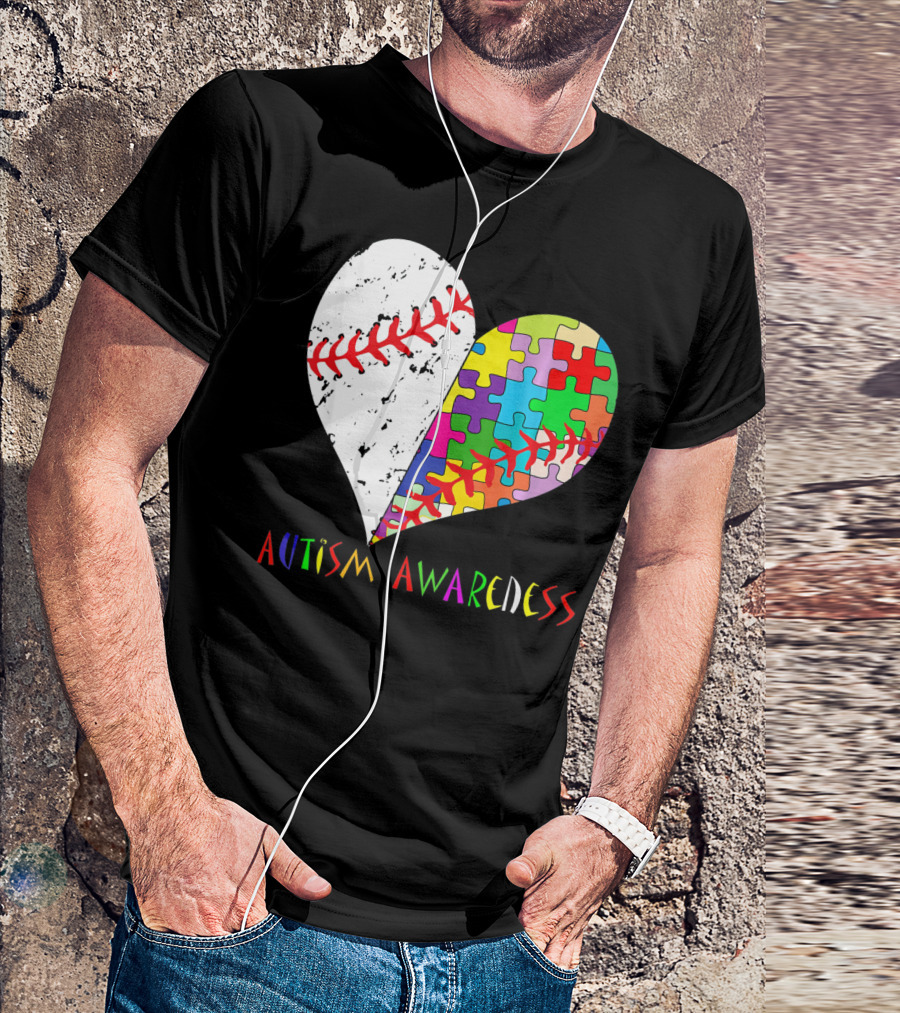 Swing For A Cause Baseball Heart Autism Awareness Puzzle Pieces T-Shirt