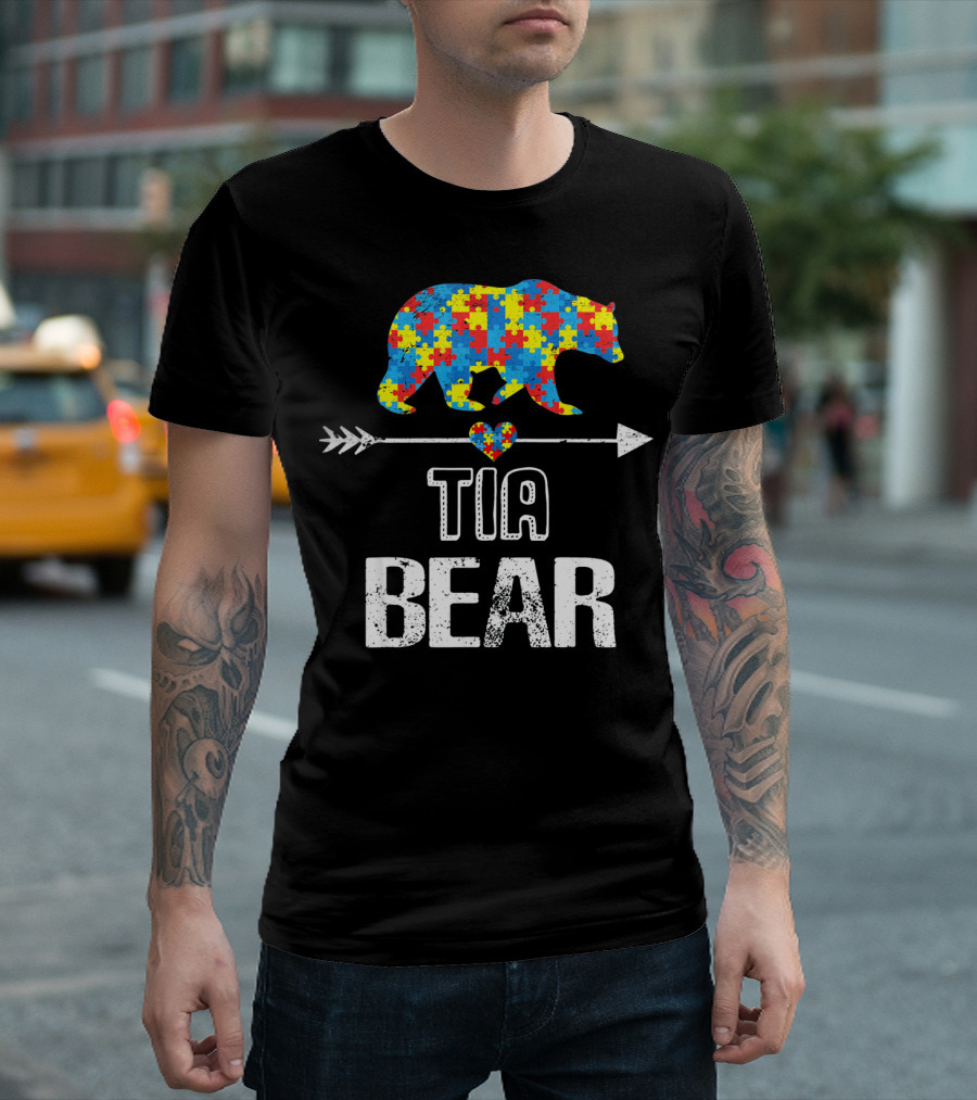 Tia Bear Autism Awareness Puzzle Arrow Love T-Shirt