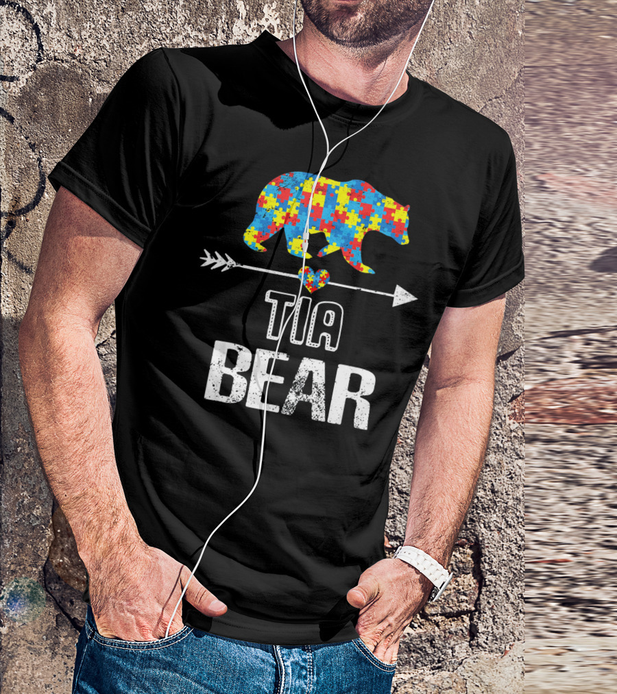 Tia Bear Autism Awareness Puzzle Arrow Love T-Shirt