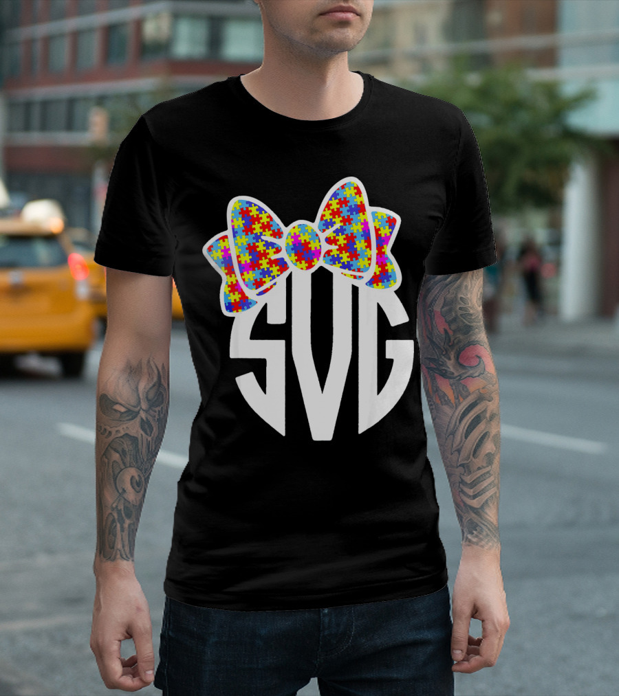 SVG Autism Awareness Puzzle Bow T-Shirt
