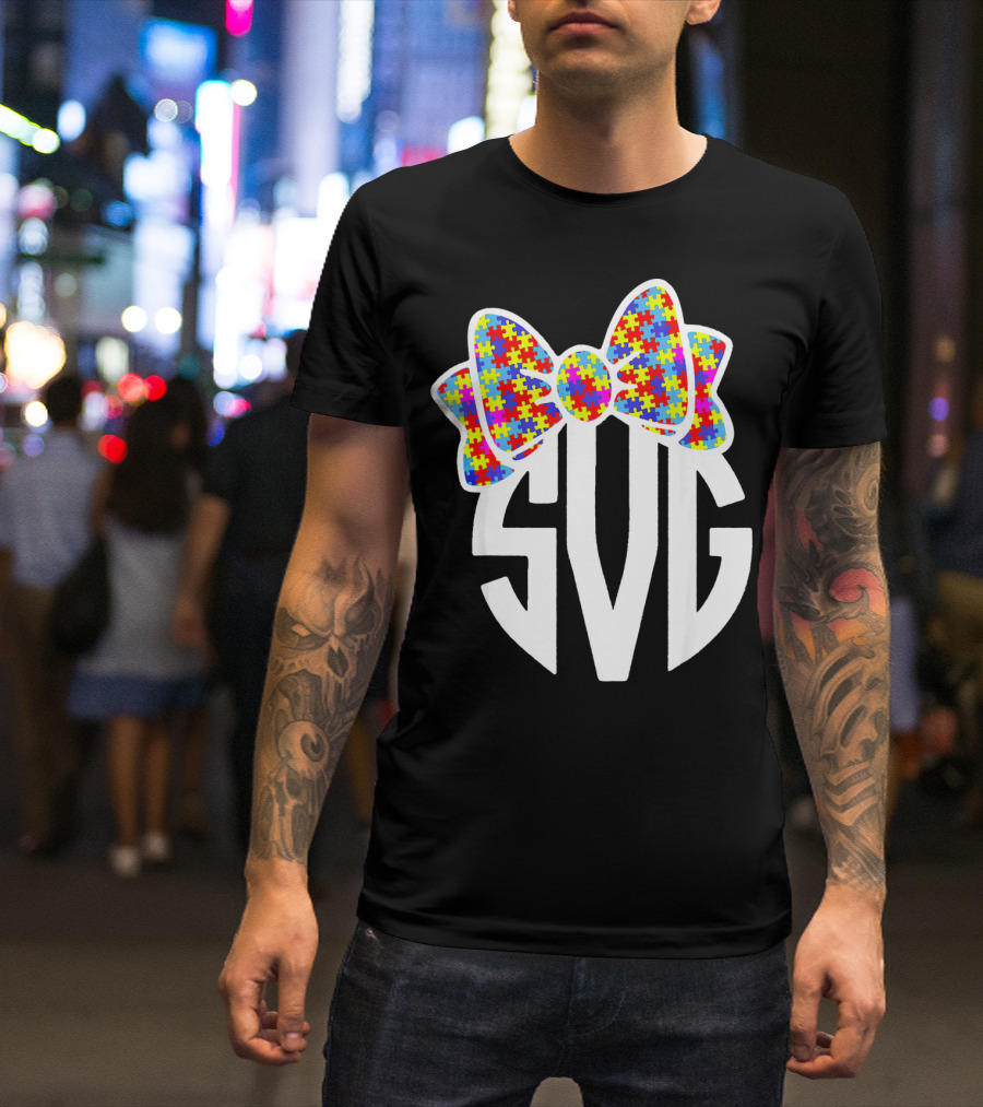 SVG Autism Awareness Puzzle Bow T-Shirt