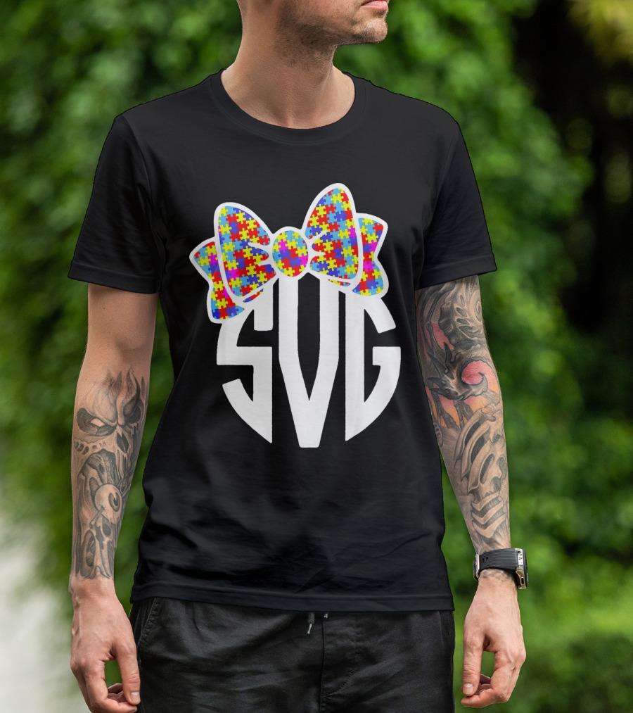 SVG Autism Awareness Puzzle Bow T-Shirt
