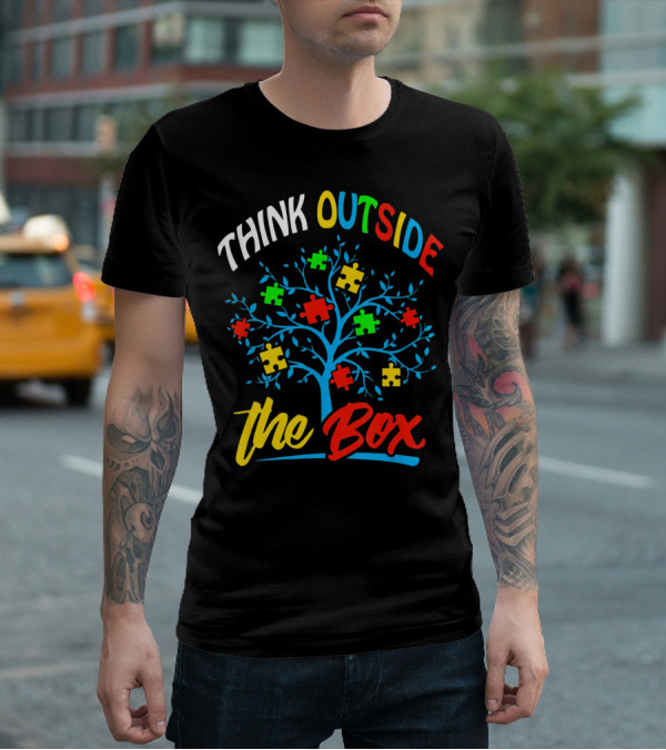 Think Outside The Box Puzzle Tree Autism Awareness T-Shirt