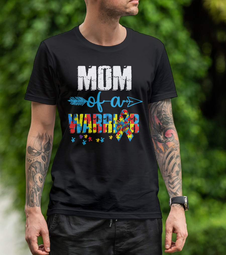 MOM Of A Warrior Autism Awareness Puzzle T-Shirt