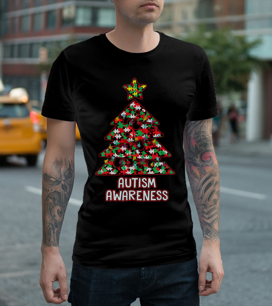 Christmas Puzzle Tree Autism Awareness T-Shirt