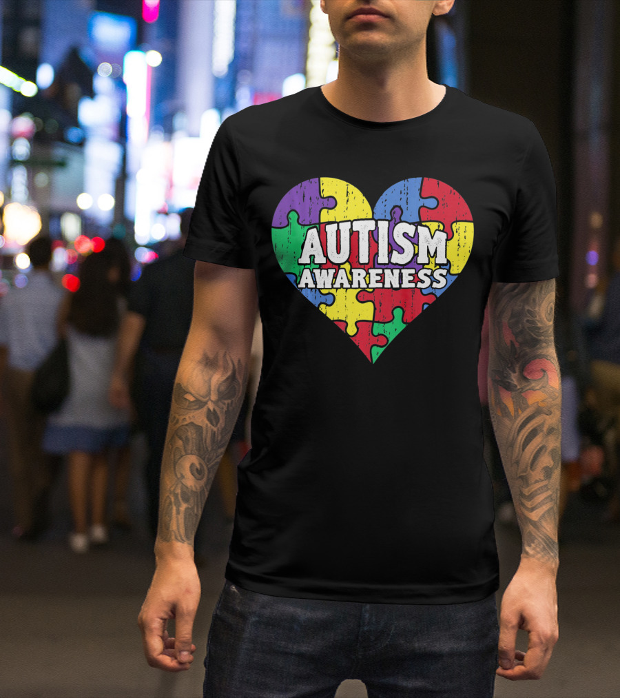 Autism Awareness Heart Puzzle Pieces T-Shirt