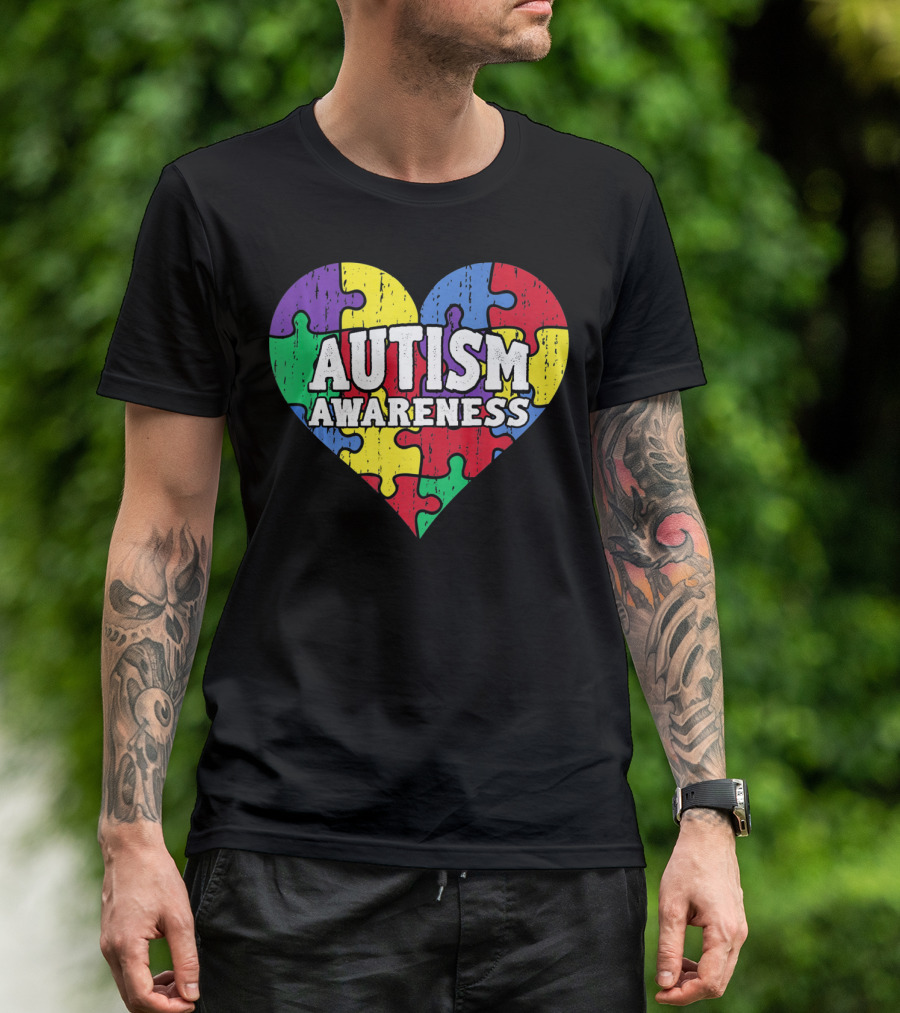 Autism Awareness Heart Puzzle Pieces T-Shirt