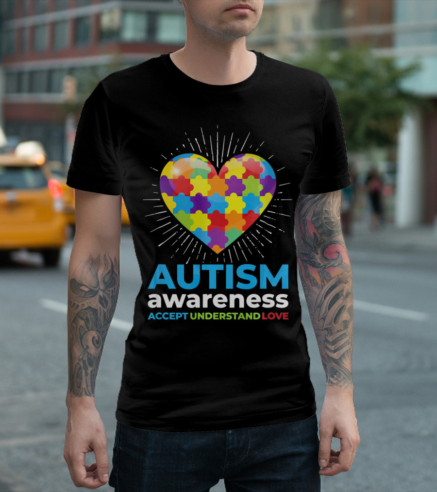 Autism Awareness Day Heart Puzzle Accept Understand Love T-Shirt