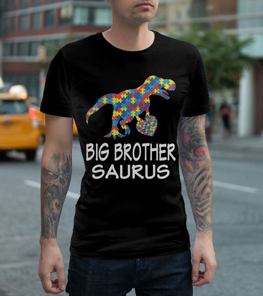 Big Brother Saurus Autism Puzzle Dinosaur T-Shirt